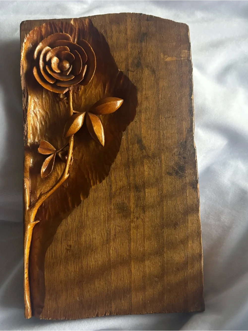 Hand Carved Wood Rose Wall Art Rustic Floral Plaque 8.5x5 Decor
